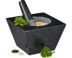 vijzel met stamper - XXL - graniet - 12 x 19,5 x 19,5 cm - 6,75 kg - zwart