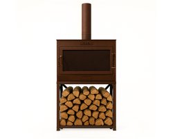 VIK LUX Cosy Tuinhaard 100x40x40cm Roest – Tuinkachel voor aan Tafel – Buitenhaard met Vonkenscherm en Houtopslag – Sfeerhaard van Hoogwaardig Staal – Roestkleur - Kachel voor Buiten