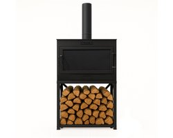 VIK LUX Cosy Tuinhaard 100x40x40cm Zwart – Tuinkachel voor aan Tafel – Buitenhaard met Vonkenscherm en Houtopslag – Sfeerhaard van Hoogwaardig Staal - Kachel voor Buiten