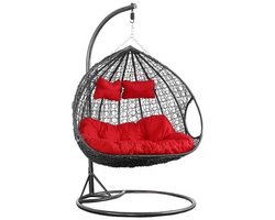 Viking Choice – Ei Hangstoel – 2 Personen – Grijs – Met frame – Rode kussens