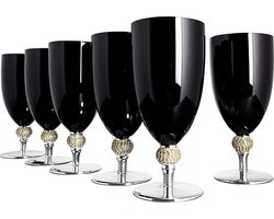 Vikko Décor Wijnglas / Waterglas - Zwart en Zilver stem accented met Diamante - Set van 6