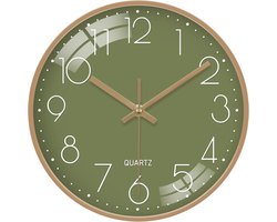 VIKMARI 8 Inch 3D Cijfers Wandklok Stil Niet Tikken Moderne Olijfgroene Klokken, Decor voor Keuken Woonkamer Slaapkamer Badkamer Kantoor