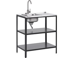VILAMA - Buitenkeuken met spoelbak - Zwart - 80x50x92 cm - Staal