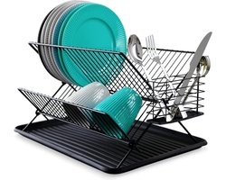 Vilde Afdruiprek met bestekhouder, dishdroogrek, afdruiprek, afdruiprek, afdruiprek, kleine vaatwasdroger, 45 x 32 x 25,5 cm, zwart afdruiprek