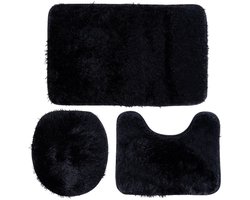 Vilde - Badkamer Matten Set - 3-delig - Zwart - Antislip - Polyester