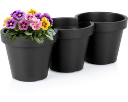 VILDE - Drie-in-één Bloempot - Kruidenpot Set - 39.5 cm - Gerecycled Materiaal - Zwart - Weerbestendig - Voor Binnen & Buiten