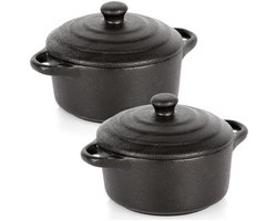 Vilde - Porseleinen Ovenschaaltjes - 300 ml - Met Deksel - Zwart