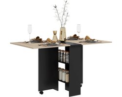 VILIMA - Inklapbare eettafel -Eettafel - Inklapbare tafel vierkant - Tafel met wieltjes - Ruimtebesparend - 75X140X74 cm - Zwart - Hout