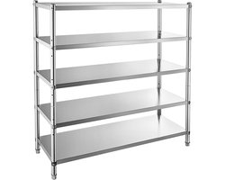 VILIMA Opbergkast - Stellingkast - Opbergrek - Kast - Roestvrijstaal - Verstelbaar - RVS - 5 lagen - 120x45,5x183cm - Zilver