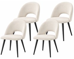 VILIMA - Stoelen - Eetkamerstoelen - Set van 4 stoelen - Japandi stijl - Moderne stoelen - Met rugleuning - Metalen poten - Beige