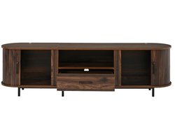 VILIMA - TV meubel - TV kast - 180x40x50 cm, - Met schuifdeuren, laden en open vakken - Retro - Gegroefde afwerking - Walnootbruin