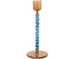 Villa Collection Vivid Glazen kaarshouder Dia 7,4 x 16,3 cm Blauw/Amber