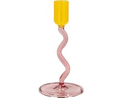 Villa Collection Vivid Glazen kaarshouder Dia 8,5 x 15,3 cm Roze/Geel