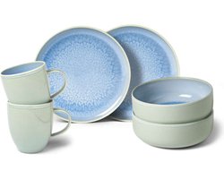 Villeroy & Boch Serviesset Crafted - Blueberry Turquoise - 6-delig / 2 personen - 2 ontbijtborden, 2 kommen & 2 mokken