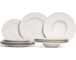 Villeroy & Boch Serviesset / Tafelset Manufacture Rock – Wit – 12-delig / 4 Personen – Bestekset met Borden, Kommen en Schalen – Stijlvol en Duurzaam