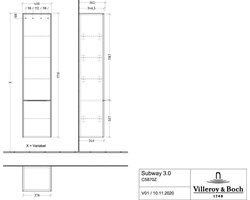 Villeroy & Boch Subway 3.0 hoge kast, 2 deuren, rechts draaiend, 400x1710x362mm, C58700VL