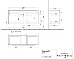 Villeroy & Boch Subway 3.0 wastafelonderkast voor enkele wastafel met LED-verlichting 127,2x47,8x57,6cm Graphite/Monochroom