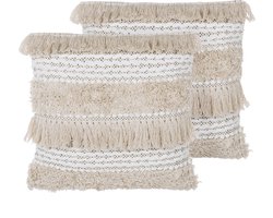 VILLUR - Sierkussen set van 2 - Lichtbeige - 45 x 45 cm - Katoen