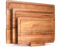 Villux Snijplank - Snijplankenset Met Houder - Snijplank Hout - Snijplanken - Snijplank Acacia- Houten Snijplank - Snijplankenset - Tapasplank - Borrelplank - Serveerplank - Hapjesplank - 3 Stuks - Acacia