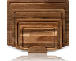 Villux Snijplank - Snijplankenset Met Houder - Snijplank Hout - Snijplanken - Snijplank Acacia- Houten Snijplank - Snijplankenset - Tapasplank - Borrelplank - Serveerplank - Hapjesplank - Inclusief eBook - 4 Stuks - Acacia
