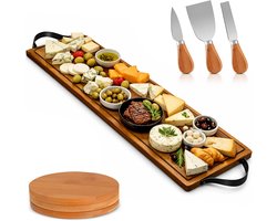 Villux Tapasplank - Borrelplank - Serveerplank - Kaasplank - Hapjesplank - Inclusief Kaasmesjes - Inclusief Onderzetters - Taspasplank Acaciahout- Tapas Servies - Inclusief Ebook - 70 cm