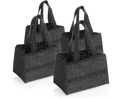 Vilt Flessentas met Vakjes - 6 Flessenhouder tot 0.5L - Draagtas voor Flessen in Grijs en Zwart - Vouwbaar - Stevige Handvatten - Handig voor Drankjes en Lege Flessen - Flessetui voor onderweg