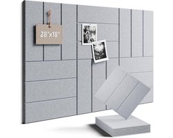 Vilt prikbord tegels 6 stuks 24 x 24 cm - grijs vilt bord als alternatief voor kurk - zelfklevende montagetabs en pinnen inbegrepen - memobord voor kantoor, thuis, klaslokaal en slaapzaal