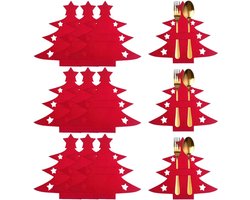 Vilten Bestekhouders - Kerst Decoratie - Feestelijke Tafel - Ster Vorm Design - 15 x 15 cm - Rood