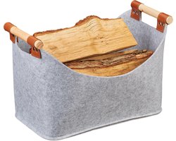 vilten mand - 27 x 40 x 22 cm - opvouwbare houtmand - met hengsels - lichtgrijs