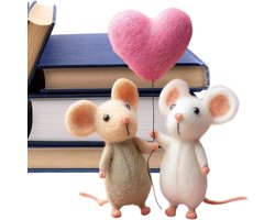Vilten Muis Ornamenten - Handgemaakt Figuur - Decoratie voor Thuis - Met Liefdesbrief - 12x8 cm - Grijs