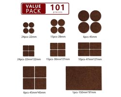 Viltpads Voor Hardhouten Meubels - 101 Stuks Meubelpads - Vloerbeschermers Voor Hardhouten Vloeren - Viltpads Voor Meubels (Bruin)
