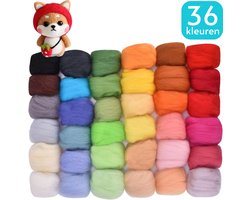 Viltwol Wolvilt pakket - 36 kleuren vilt voor naald vilten - Merino wol - Naaldvilten / Needle Felting