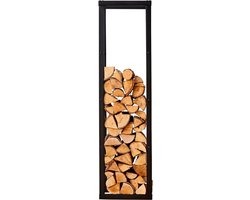 VIN® Houtrek – Houtopslag – Brandhoutrek - Haardhout - Opslag – Rek Voor Binnen - en Buiten – Brandhout – Metaal – Zwart - 150x40x25cm