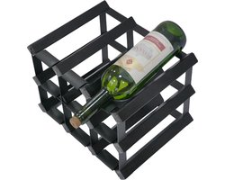 Vinata Olona wijnrek - zwart - 9 flessen - wijnrekken - flessenrek - wijnrek hout metaal - wijnrek staand - wijn rek - wijnrek stapelbaar - wijnfleshouder - flessen rek