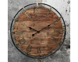 Vinci wandklok - Oud hout - Vintage - Landelijk - 75cm x 5cm