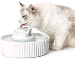 VinDox 360 Kattenfontein Keramiek, 2,1L Drinkfontein voor Katten Keramische Drinkfontein Kom voor Katten en Honden met Vervangend Filter en Schuim Intelligente Pomp (Wit)