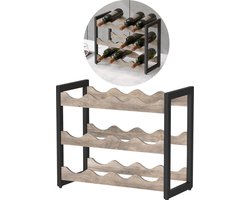 VinoDiMontagna Wijnrek - 3-laags - 12 flessen - Wijnmeubel - Staand Flessenrek voor 12 flessen - 45 x 38 x 20 cm (L x B x H) - Hout - Zwart - Lichtbruin
