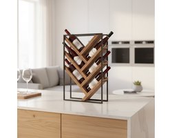 VinoDiMontagna Wijnrek - 6 flessen - Hangend aan Wand of Staand - Wijnrek Muur - Wandrek voor Keuken, Eetkamer, Woonkamer - Metaal, Hout - Zwart - Bruin - 60 x 40 x 13 cm
