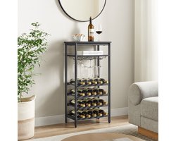 VinoDiMontagna Wijnrek - Wijnkast - Metaal - Hout - Flessenrek voor 20 flessen met Glashouder - 50 x 32 x 100 cm (L x B x H) - Zwart