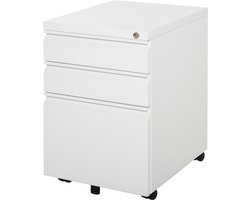 Vinsetto archiefkast - kantoorkast met 3 lades - wielen - staal - wit