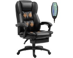 Vinsetto Bureaustoel met Massagefunctie en Voetsteun - Directiestoel, Relaxstoel, Gamestoel - Zwart