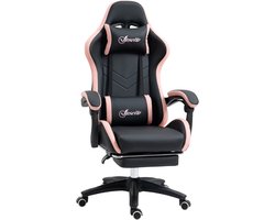 Vinsetto Gamingstoel-Kunstleer, schuim, nylon, staal-65L x 65B x 121-129H cm-Zwart+Roze