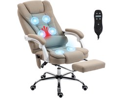 Vinsetto massage bureaustoel - linnen (100% polyester) - 65x70x119cm - beige
