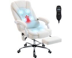 Vinsetto massage bureaustoel - linnen (100% polyester) - 65x70x119cm - wit