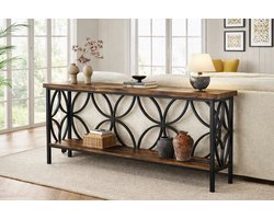 Vintage 160 cm Smalle Consoletafel, Industriële Lange Sofatafel Achter Bank, Moderne Entree Consoletafel met Opslag voor Hal, Woonkamer, Foyer, Uniek Design, Rustiek Bruin