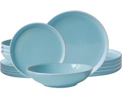 Vintage 18-delige servieset voor 6 personen - pastel aardewerk - dinerborden - dessertborden - soepborden - mint bordenset 6 person