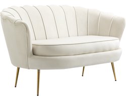 Vintage 2-zitsbank, Sofa, Gestoffeerd Meubelstuk, Fluweellook, Tot 150 kg, Crème/Goud