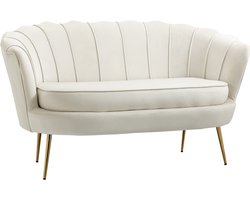 Vintage 2-zitsbank-sofa-gestoffeerd meubelstuk-fluweellook-tot 150 kg-crème/goud