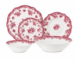 Vintage 25-delige serviesset – rood – 6-persoons – 10,5/8,5/7,5/5,5/9 inch