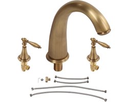 Vintage 3-Gats Wastafelmengkraan met Dubbele Handgreep in Koper voor Koud en Warm Water, Bronzen Afwerking